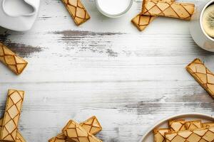 Sfogliatine, glazed puff pastry biscuit. Italian dessert , top view, food background. photo