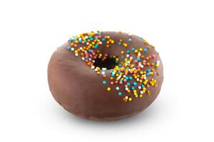 Chocolate donut with sprinkles isolated on white background. photo