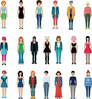 Set of working people standing. Business women in flat design people characters. vector