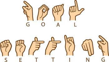 Vector deaf-mute goal setting with hand gestures set