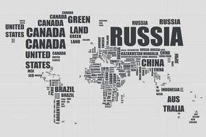 Typography world map with country names. Vector