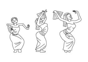 set of simple thin lines of woman Bali dancers vector