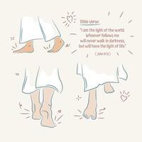 A set of simple line illustrations of Jesus foot walking close up vector
