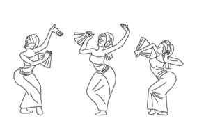 set of simple thin lines of woman Bali dancers vector