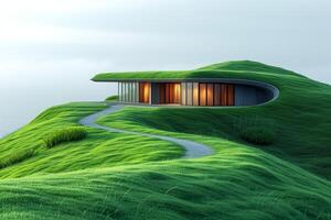 AI generated Design house integrated in green hills photo