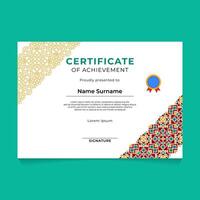 Islamic Geometric Certificate Template Design vector