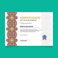 Islamic Geometric Certificate Template Design vector