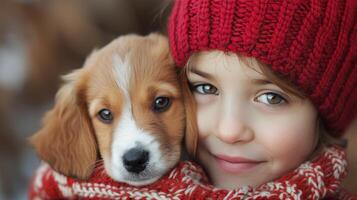 AI generated A child and a puppy, sharing a moment of unconditional love and companionship photo