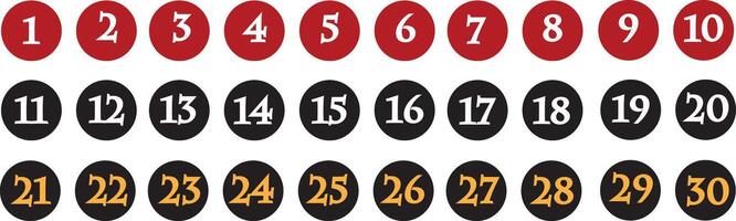 Simple round numbers icon set in line style. Set of 1-30 numbers simple style symbol sign for apps and website, vector illustration.