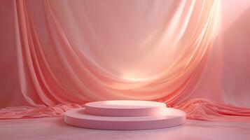 AI generated empty pink podium on smooth roseglod silk background for product presentation photo