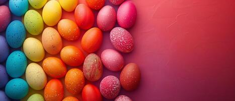 AI generated Colorful rainbow easter eggs isolated on rainbow background photo