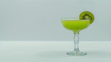 AI generated glass of fresh kiwi juice with sliced kiwi isolated on white background photo