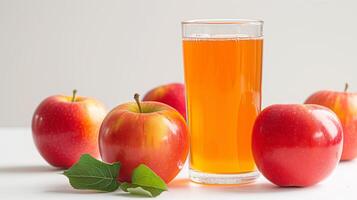 AI generated glass of fresh apple juice with apple fruits isolated on withe background. photo