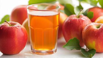 AI generated glass of fresh apple juice with apple fruits isolated on withe background. photo