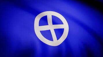 Flag with astrological symbol of earth. Animation close-up of waving canvas of blue fabric with white symbol in center. White cross symbol in circle video