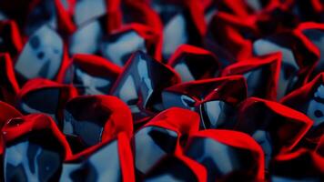 Abstract animation of crystals. Crystals turning over on one plane in form of smoldering embers with red-blue faces video