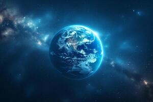 AI generated Planet Earth globe in the space, Blue ocean and continents photo