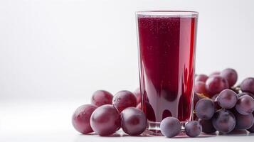 AI generated grape juice with grape fruits isolated on white background with copy space photo