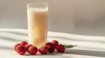 AI generated a glass of fresh lychee juice on white natural background photo