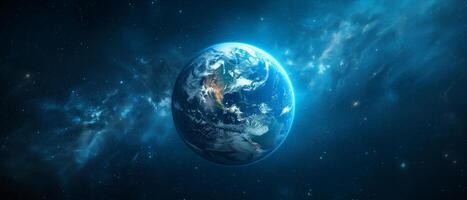 AI generated Planet Earth globe in the space, Blue ocean and continents photo