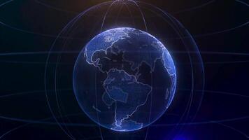 Global infographic hologram. Concept of technology. Hologram of the planet. Perfect for TV business news intro. Blue video