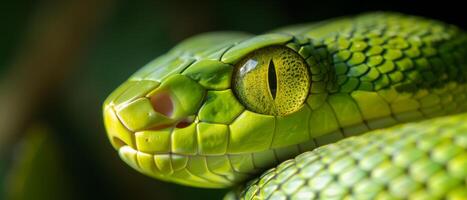 ai generado macro foto de un verde serpiente ojo