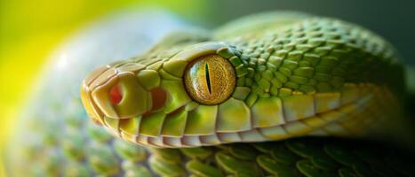 AI generated Macro photo of a green snake's eye