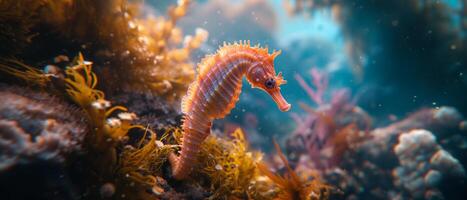 AI generated A close up of colorful Seahorse swimming in the ocean photo