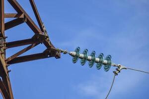 Glass prefabricated high voltage insulators on poles high-voltag photo