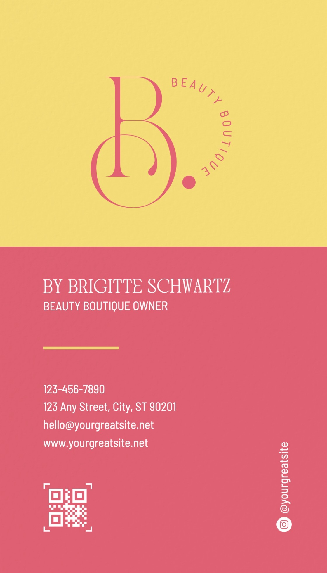 Pink Yellow Minimalist Boutique Business Card