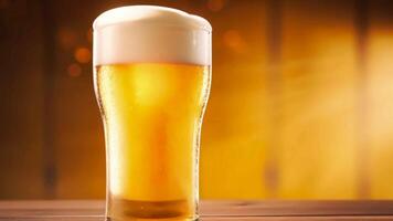 AI generated Glass of cold beer with foam, pint of original premium beer drink, alcohol flavour and holiday celebration idea video