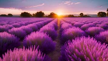 AI generated Lavender field during the sunrise beautiful landscape video