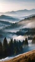 AI generated Vertical of misty morning in the mountains video