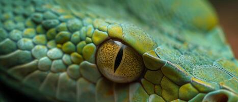 AI generated Macro photo of a green snake's eye