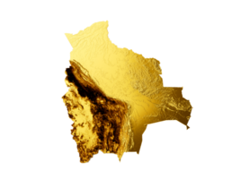 Bolivia Map Golden metal Color Height map 3d illustration png