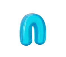 Letter n made of Aqua blue jelly liquid. 3d alphabet small letters 3d illustration png