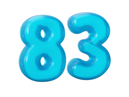 azul geléia dígito 83 oitenta três geléia colorida alfabetos números para crianças 3d ilustração png