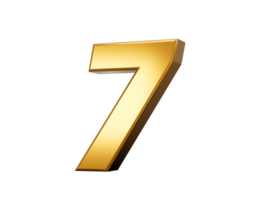 Golden metallic Number 7 Seven, 3d illustration png