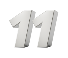 Silver 3d numbers 11 Eleven. 3d illustration png