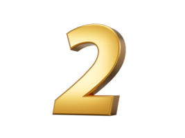 Two, golden number 2, 3d illustration png