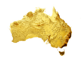 Australien Karte golden Metall Farbe Höhe Karte 3d Illustration png