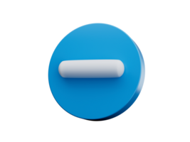 Minus 3d icon on blue button circle shape 3d illustration png