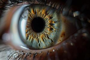 AI generated Extreme close up of a human colorful eyes shows detail of the iris photo