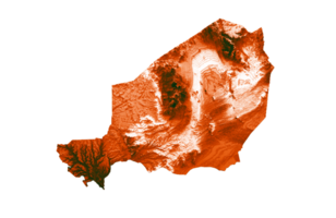 mapa de níger con los colores de la bandera verde naranja y blanco mapa en relieve sombreado ilustración 3d png