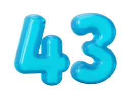 blå gelé siffra 43 fyrtio tre gelé färgrik alfabet tal för barn 3d illustration png