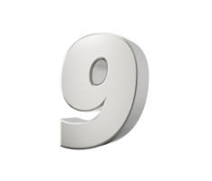 Silver 3d numbers 9 Nine. 3d illustration png