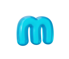 Letter m made of Aqua blue jelly liquid. 3d alphabet small letters 3d illustration png