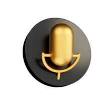 Golden microphone, mic live studio recording and broadcasting. Music award or sound 3d illustration png