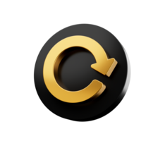 Gold Refresh Arrow on black round icon 3d illustration png
