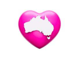 3d rose cœur avec 3d blanc carte de Australie , 3d illustration png
